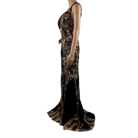 Cassandra Stone by Mac Duggal One Shoulder Gown 6 Animal Print Sequin Beaded - Picture 4 of 12